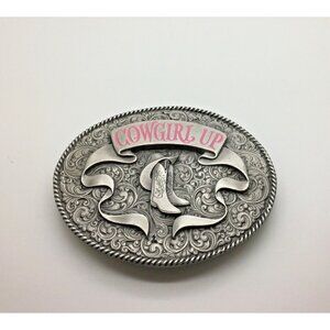 Bergamot Belt Buckle Cowgirl Up Pink Cowboy Boots Hat Equestrian Rodeo Western
